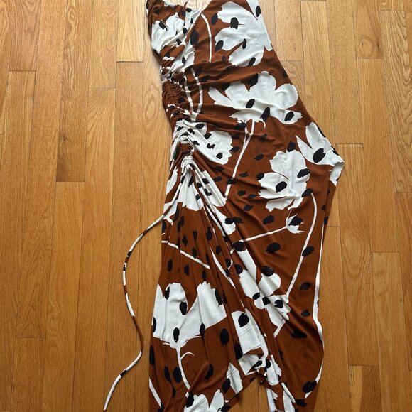 Monse Brown Floral Print Dress w/ Cascade Hem - Unworn - Picture 5 of 5